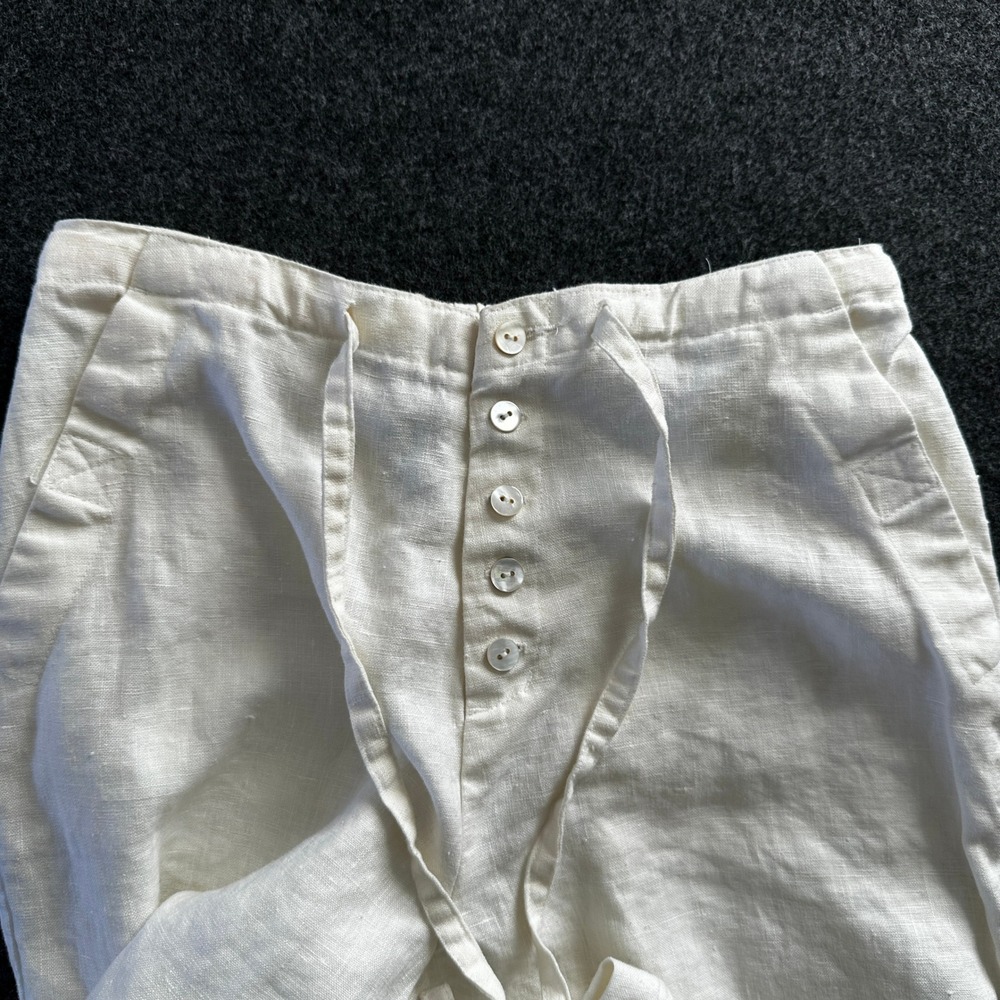 Real Comfort Womens Cream 100% Linen Wide Leg Button Fly Drawstring Pants Size 4 - Picture 8 of 9